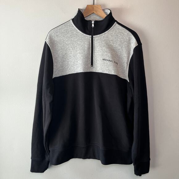 Michael Kors Men's Half Zip Pullover Fleece Sweatshirt Gray Black Size X-Large - Picture 1 of 6